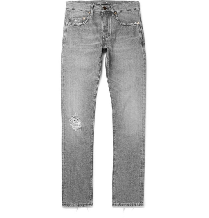 Photo: Saint Laurent - Slim-Fit Distressed Denim Jeans - Men - Gray
