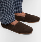 Mulo - Shearling-Lined Suede Slippers - Dark brown