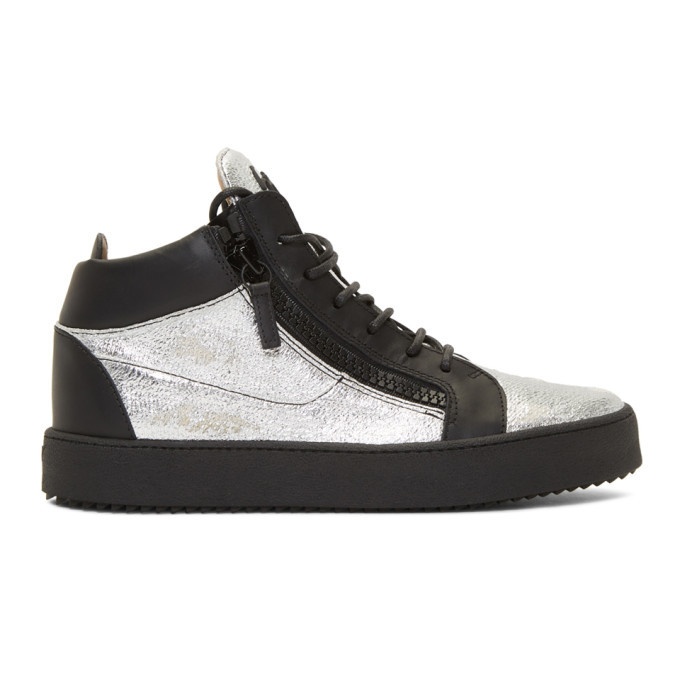 Photo: Giuseppe Zanotti Black and Silver Kriss High-Top Sneakers