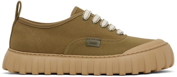 Photo: AMI Paris Khaki Cotton Low Top Tempo Canvas Sneakers
