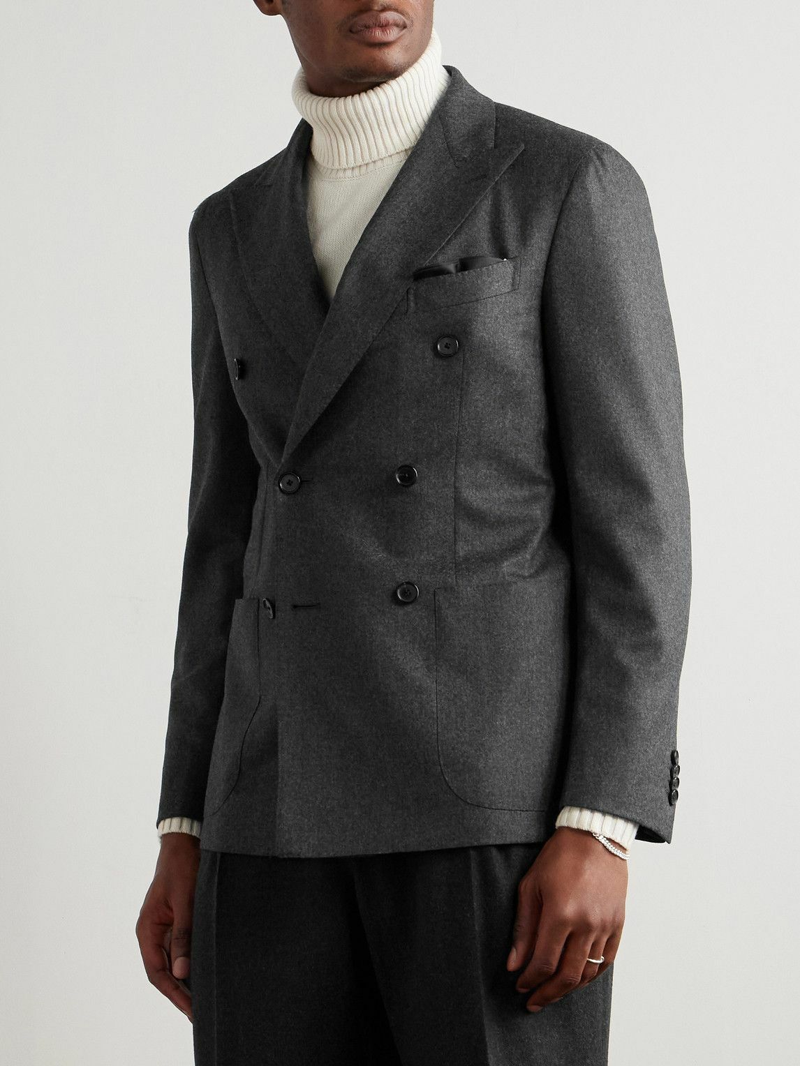 Caruso - Double-Breasted Wool Blazer - Gray