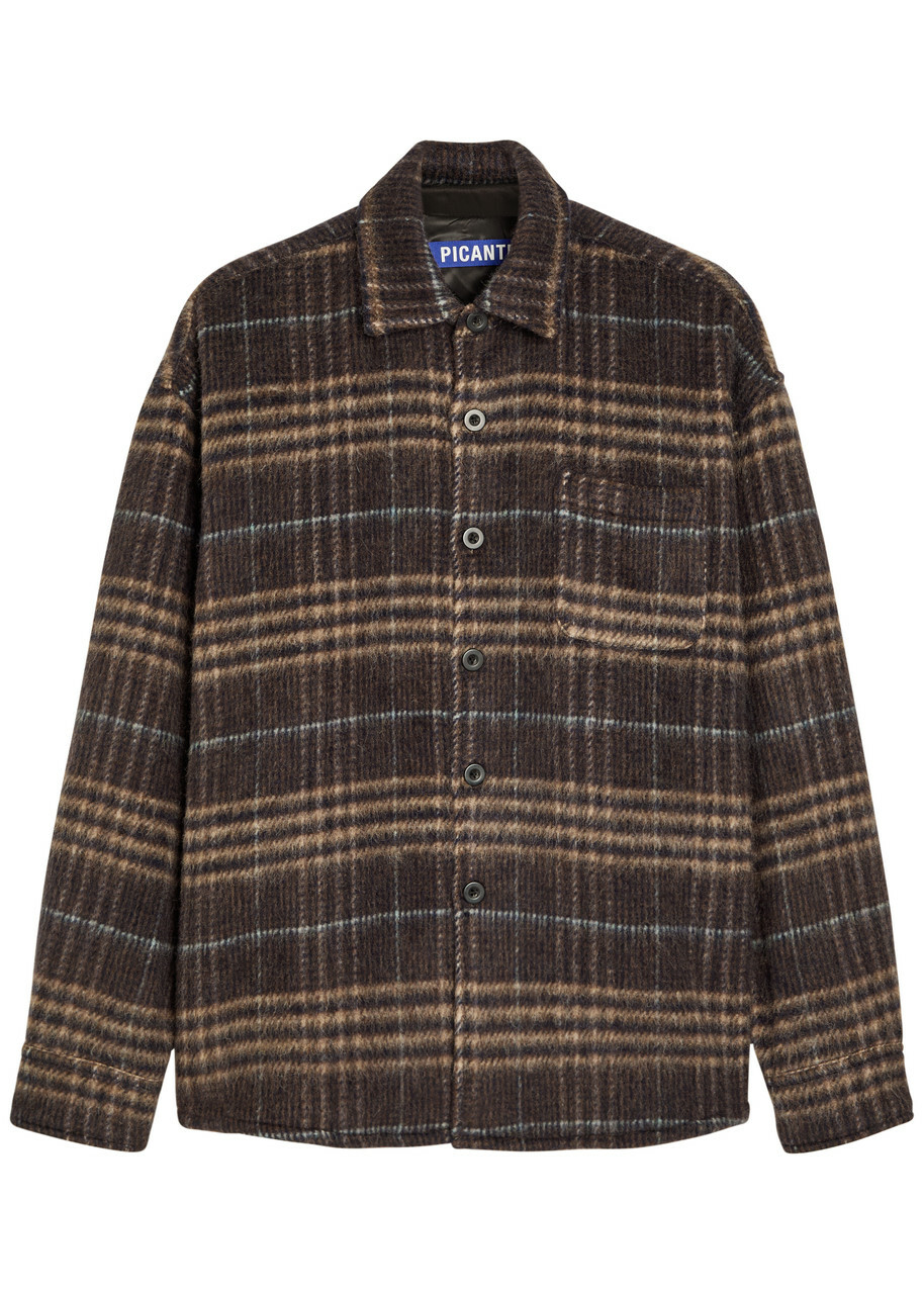 Picante Rocco Plaid Wool-blend Overshirt Brown