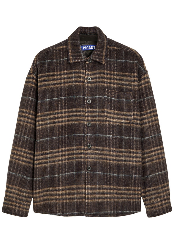 Photo: Picante Rocco Plaid Wool-blend Overshirt Brown