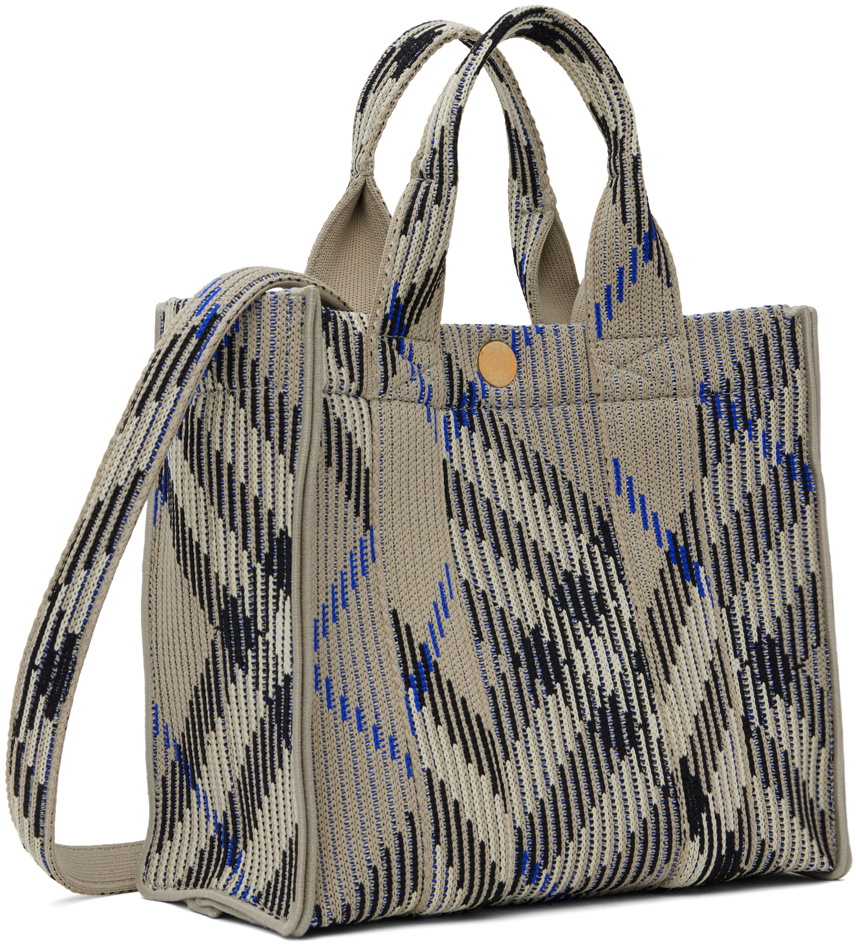 【BURBERRY】MINI KNIT TOTE ミニ ニットトート Navy Mini Check Knitted Tote by Burberry on Sale