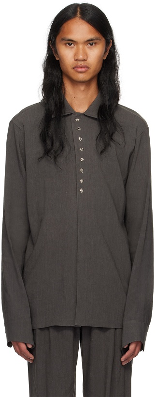 Photo: Hyein Seo Gray Button Shirt