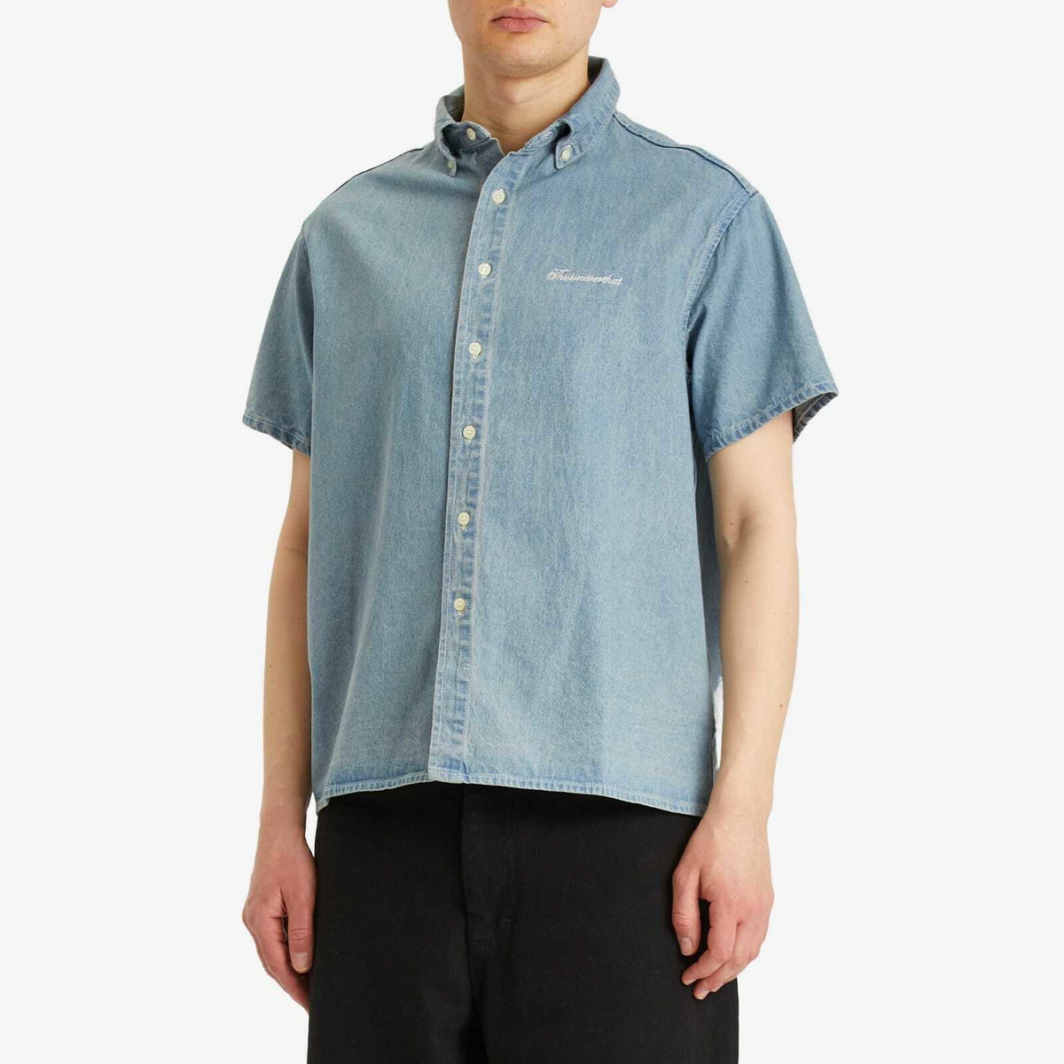 thisisneverthat Men's Washed Denim Shortsleeve Shirt in Washed Blue