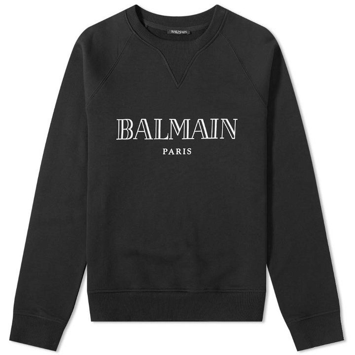 Photo: Balmain Text Logo Crew Sweat Black & White
