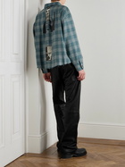 Enfants Riches Déprimés - Button-Down Collar Frayed Appliquéd Printed Wool and Silk-Blend Flannel Shirt - Blue