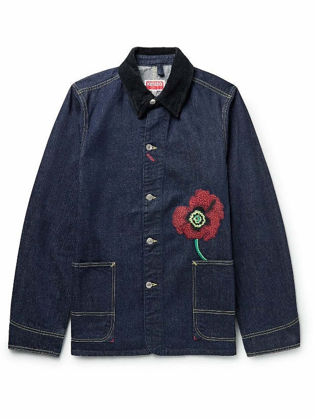 Photo: KENZO - Corduroy-Trimmed Embroidered Demin Jacket - Blue