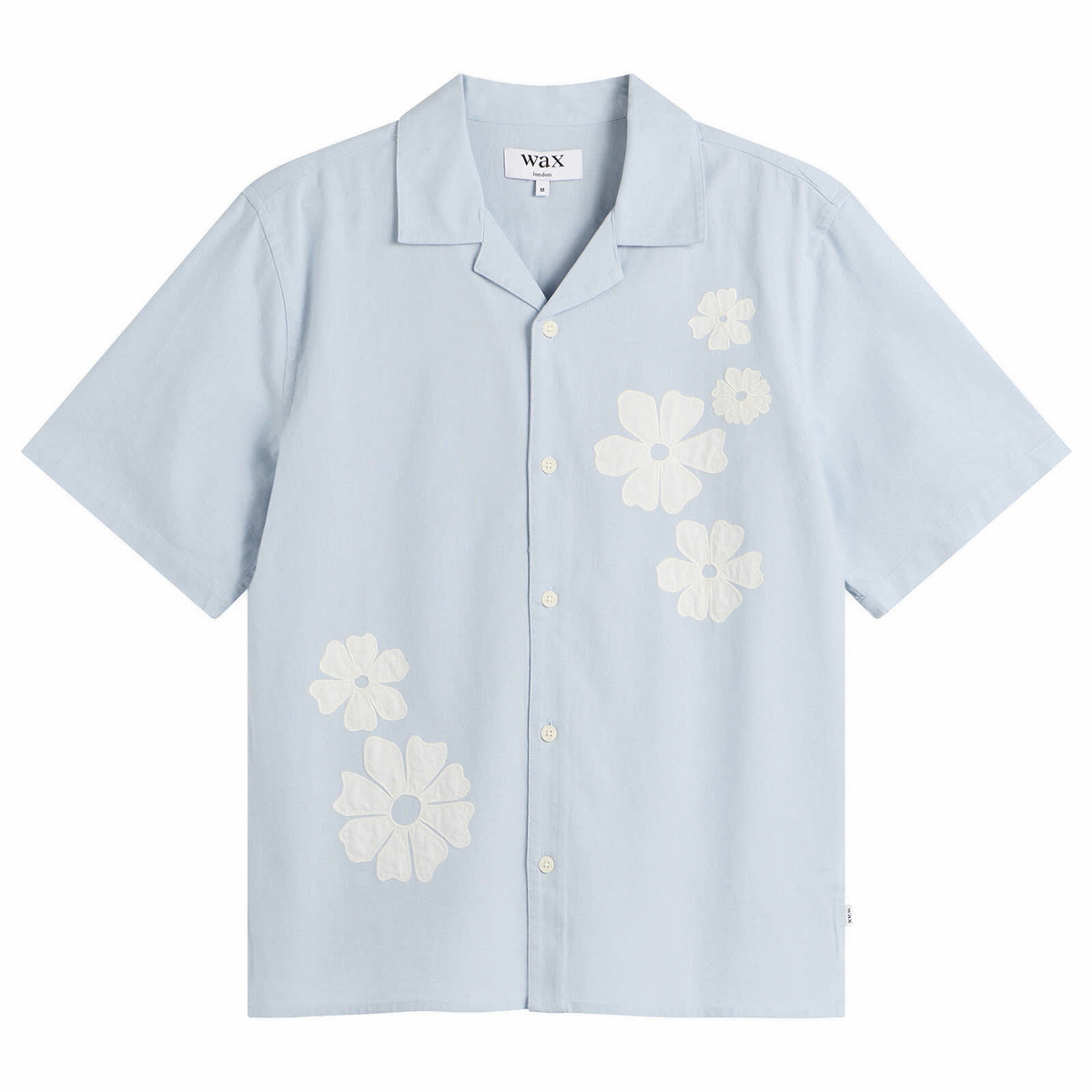 Wax London Men's Didcot Applique Flowers Vacation Shirt in Blue/Ecru
