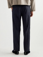 Rubinacci - Manny Slim-Fit Tapered Pleated Wool-Flannel Trousers - Blue