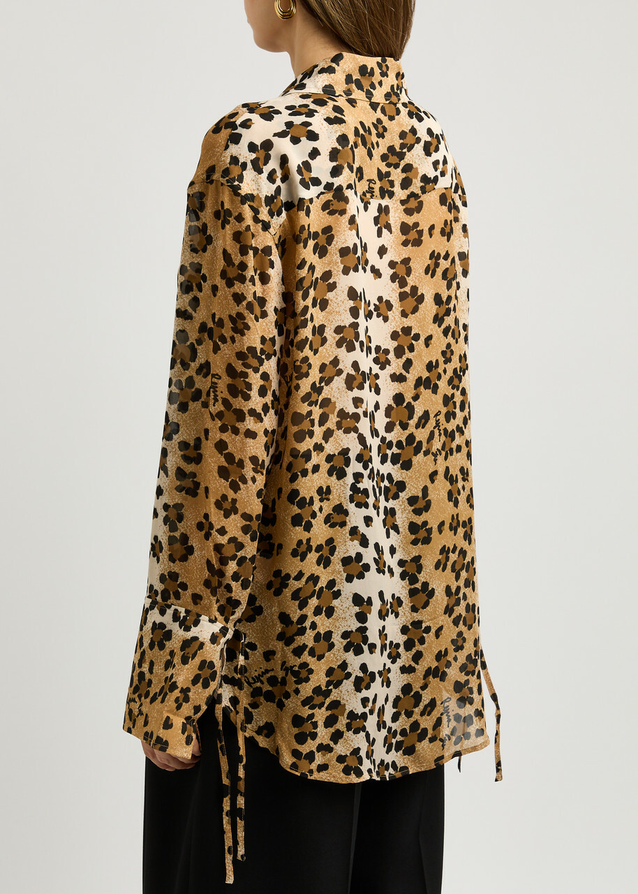 Rejina Pyo Saskia Leopard-print Chiffon Shirt Beige