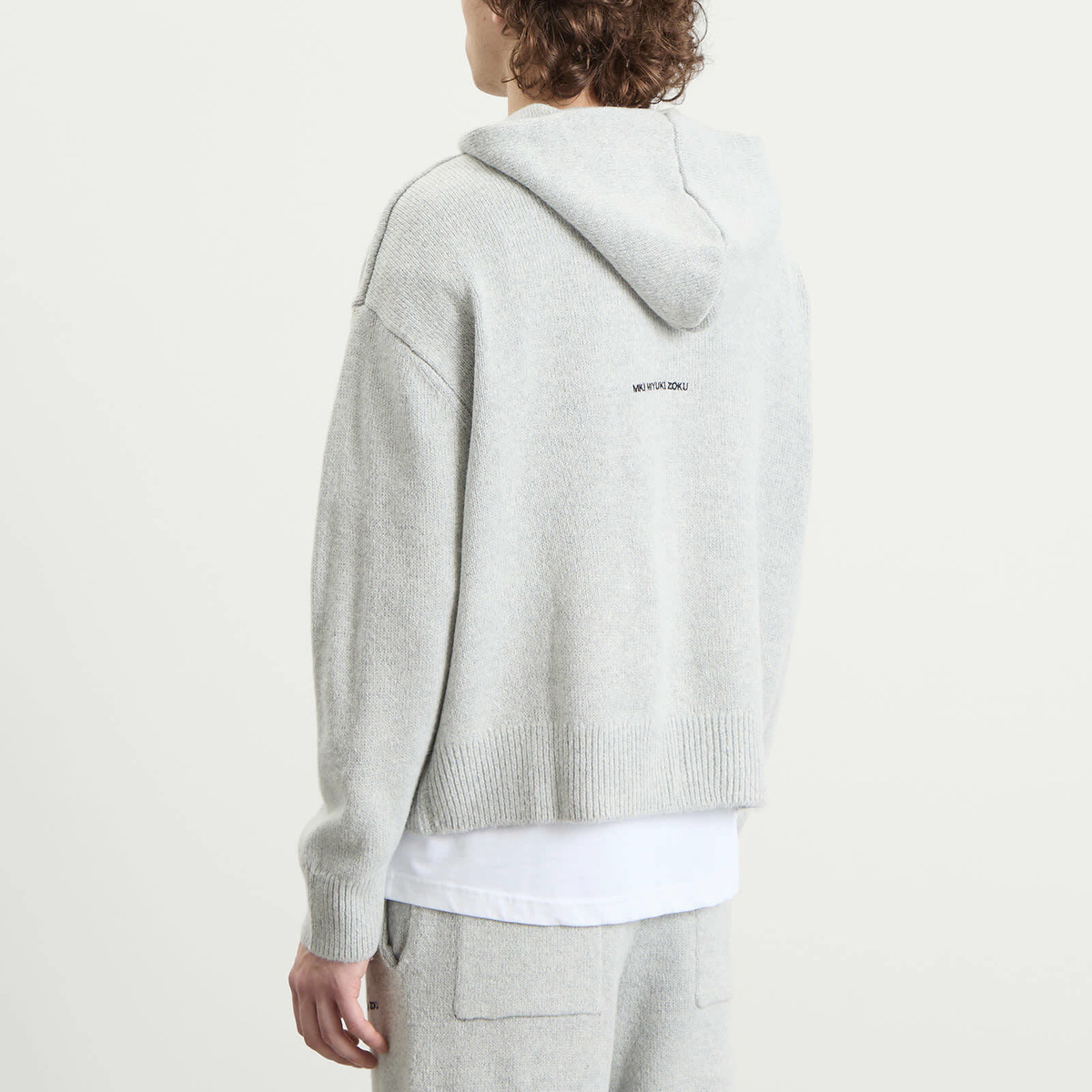 MKI Men's Mohair Blend Knit Zip Hoodie in Light Grey