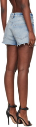 Alexander Wang Blue Denim Relaxed-Fit Crystal Hotfix Shorts