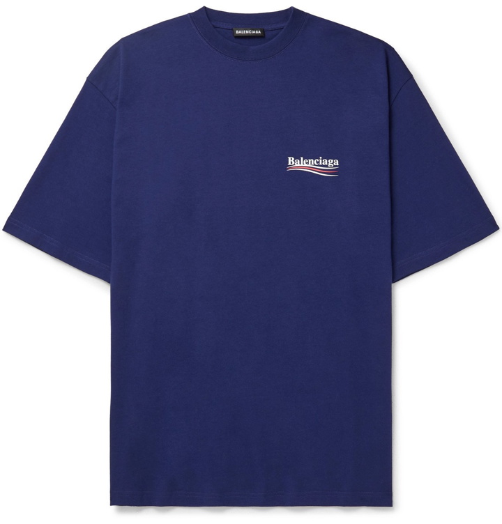 Photo: Balenciaga - Oversized Logo-Print Cotton-Jersey T-Shirt - Blue