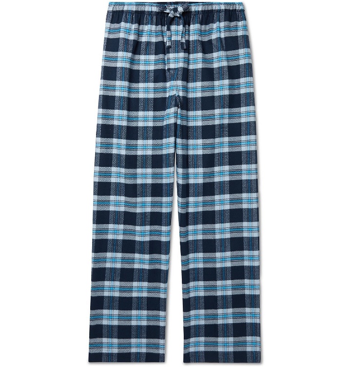 Photo: DEREK ROSE - Checked Brushed Cotton-Flannel Pyjama Trousers - Blue