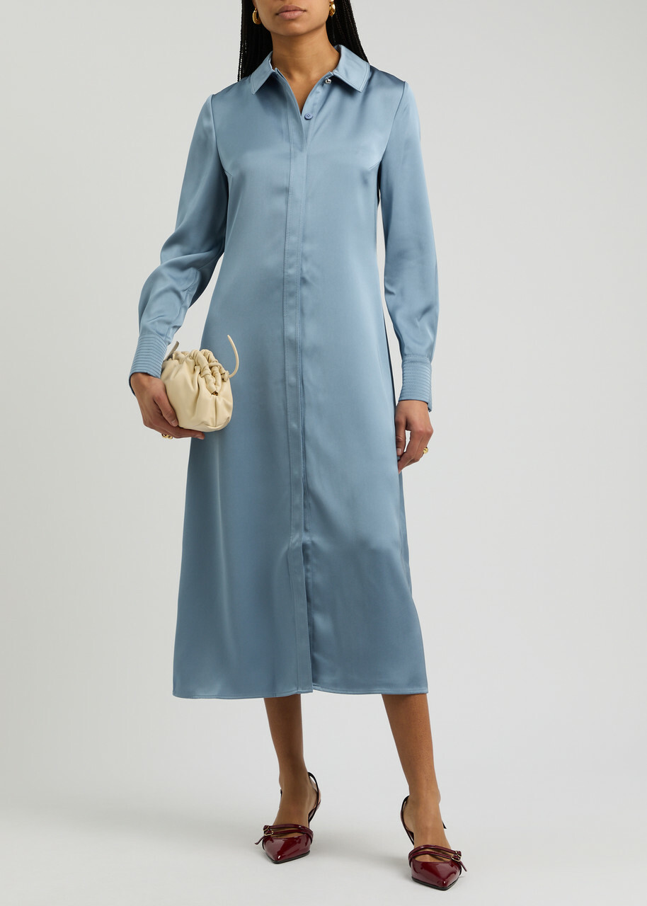 Stine Goya Satin Midi Shirt Dress Blue