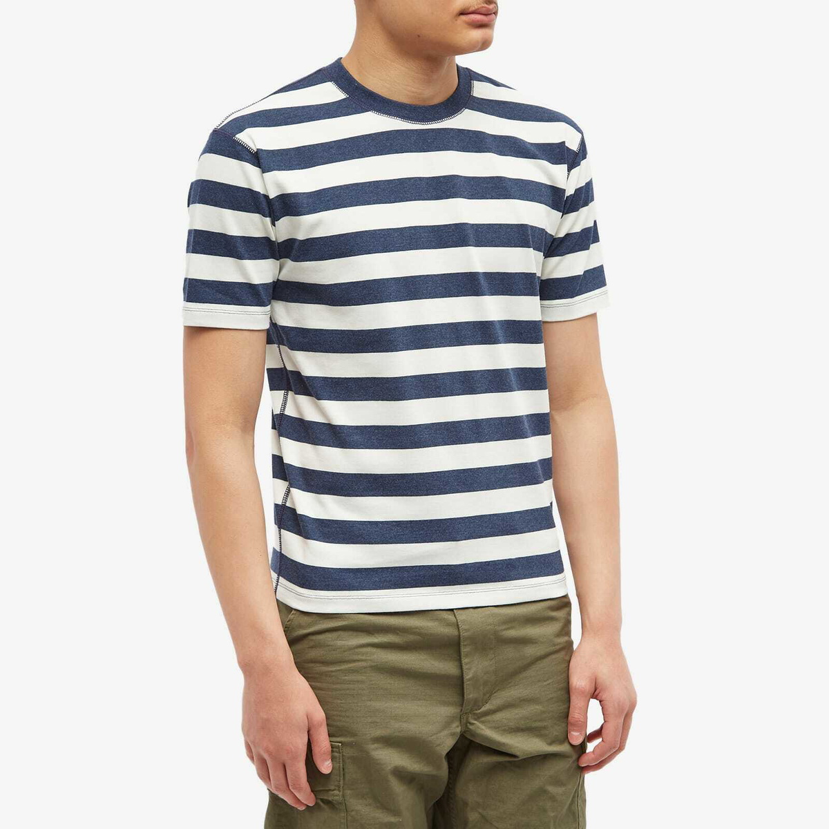 Drake's Men's Block Stripe Hiking T-Shirt in Blue/White Drake's