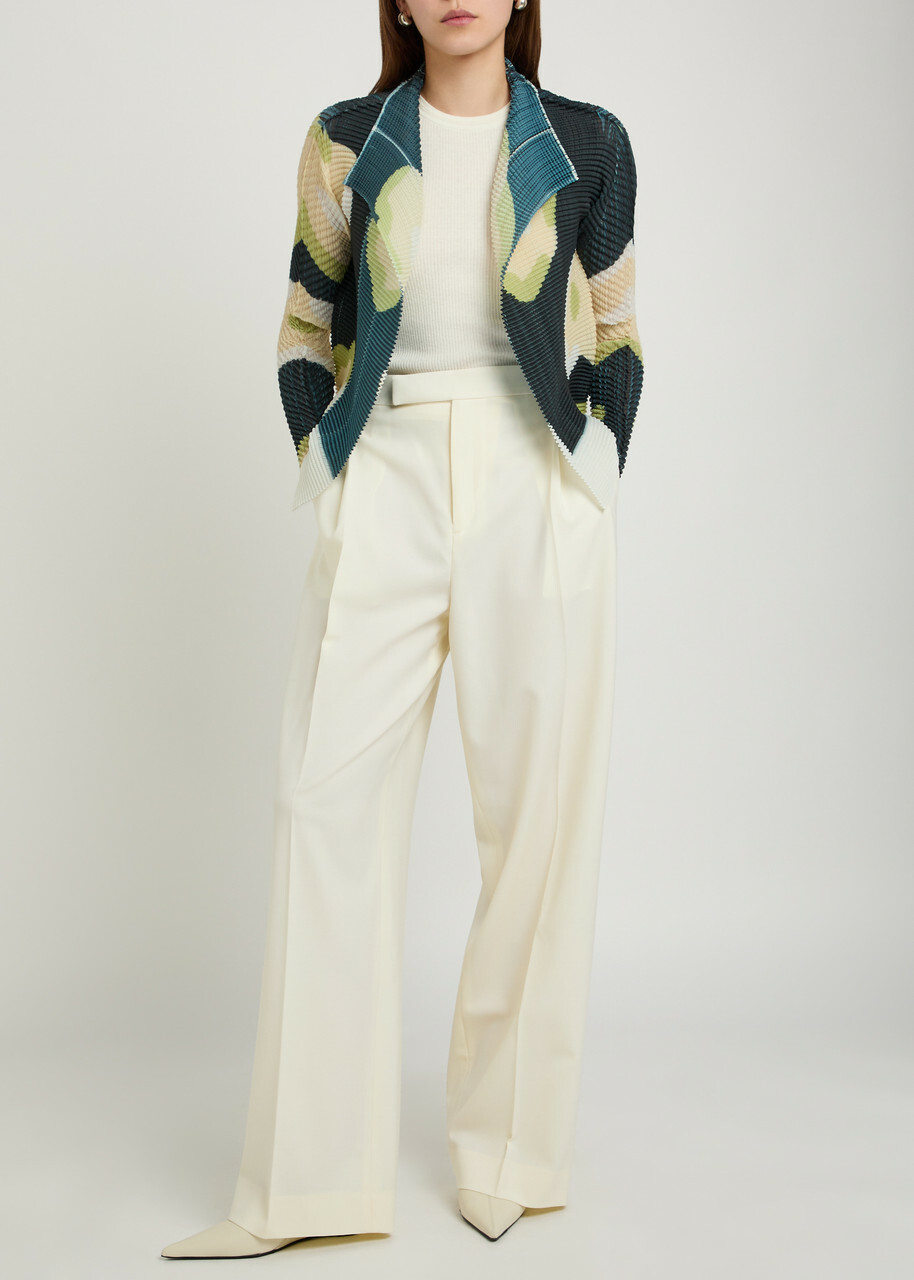 Issey Miyake Printed Pleated Woven Cardigan Black