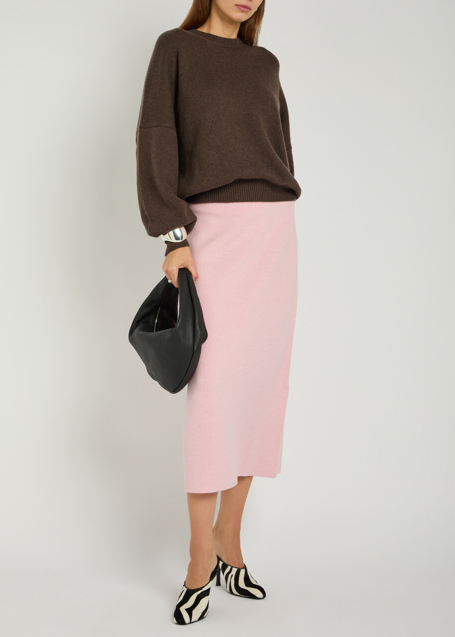 Khaite Patri Wool-blend Midi Skirt Light Pink