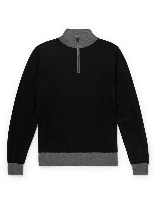 Photo: CANALI - Colour-Block Wool Half-Zip Sweater - Black