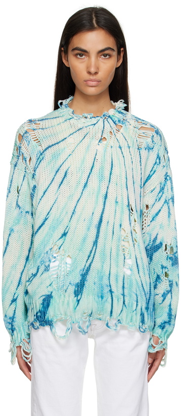 Photo: R13 Blue Distressed Tie-Dye Sweater