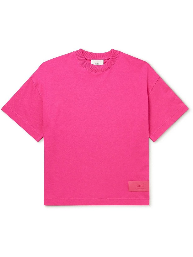 Photo: AMI PARIS - Logo-Appliquéd Organic Cotton-Jersey T-Shirt - Pink