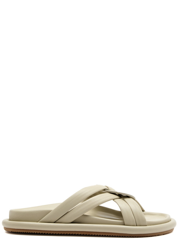 Photo: Moncler Bell Woven Leather Sliders Ivory