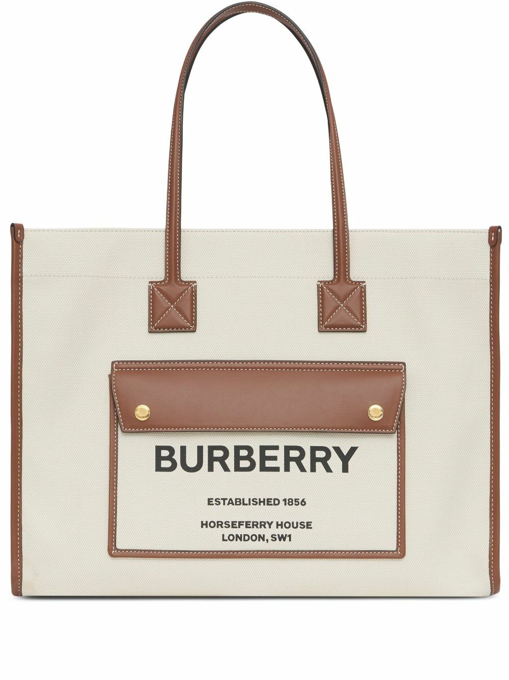 BURBERRY Pocket Cotton And Leather Shopping Bag Burberry