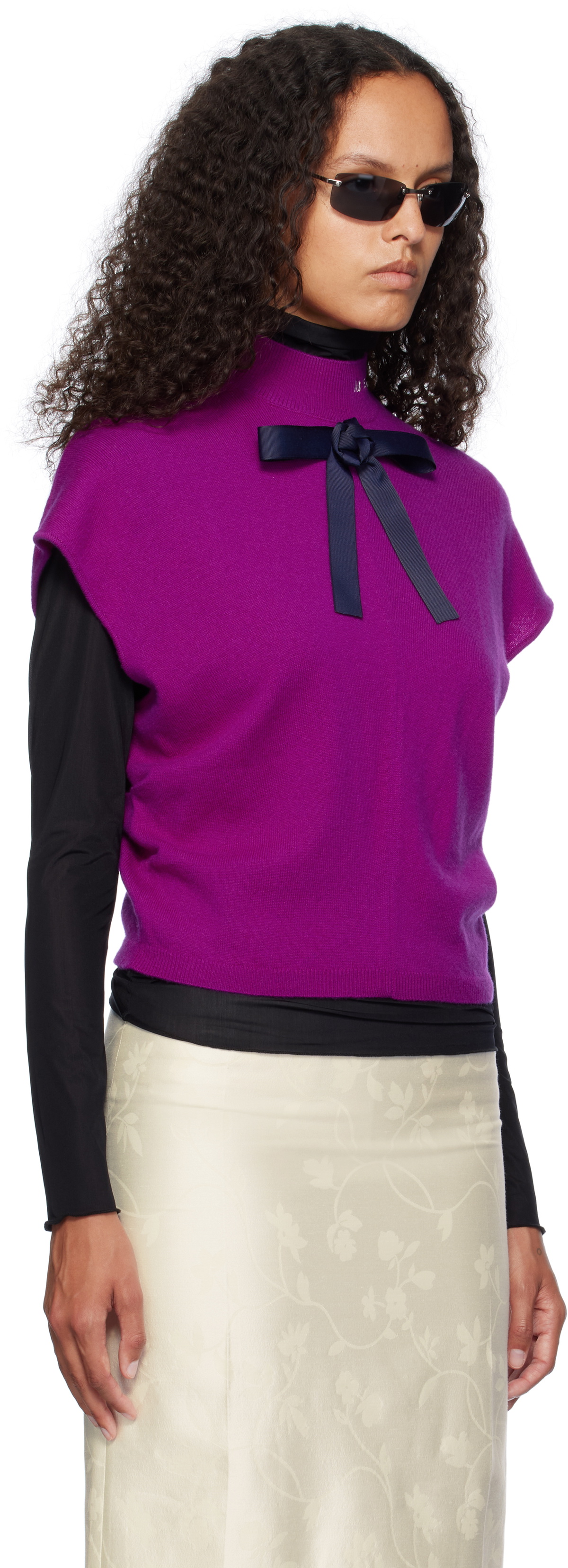 AO Yes Purple Ribbon Tie Cropped Knit Vest