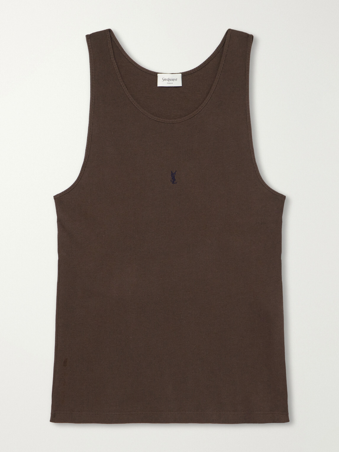 SAINT LAURENT - Logo-Embroidered Ribbed Cotton Tank Top - Brown