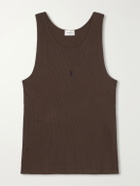 SAINT LAURENT - Logo-Embroidered Ribbed Cotton Tank Top - Brown