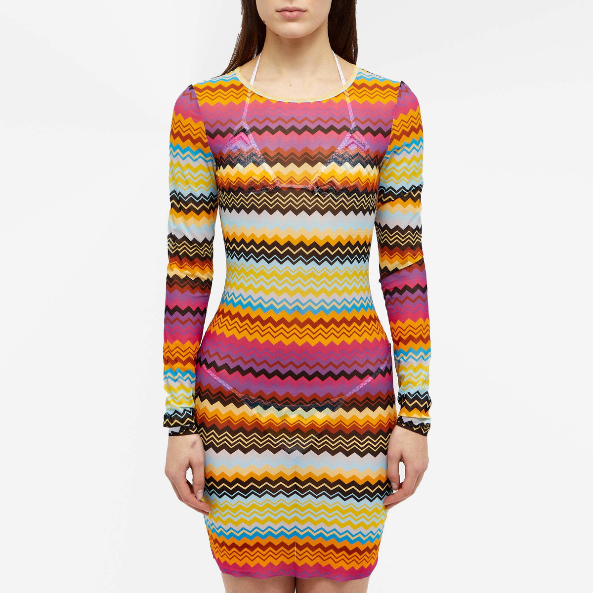 Missoni Women's Sheer Chevron Mini Dress in Multi Dark Chevron Missoni