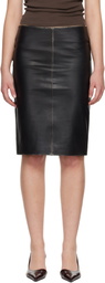 St. Agni Black Brushed Leather Pencil Midi Skirt