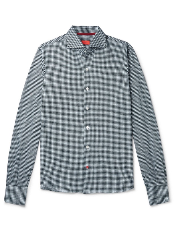 Photo: Isaia - Slim-Fit Houndstooth Cotton-Jersey Shirt - Green