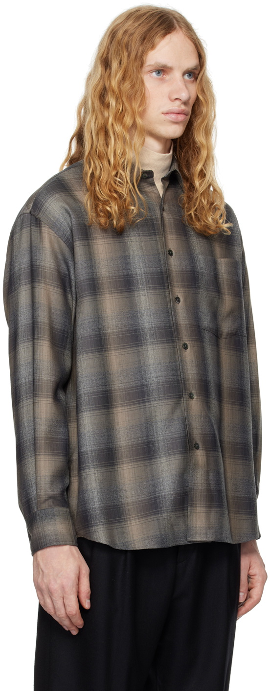 AURALEE Gray Super Light Wool Check Shirt Auralee