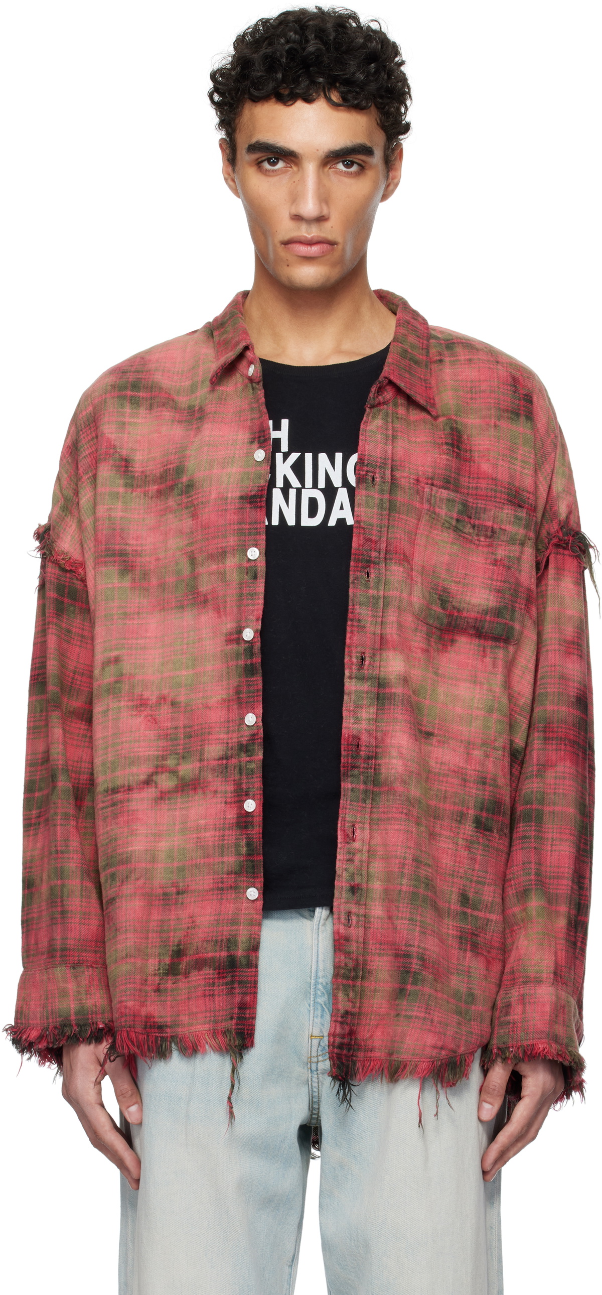 R13 Red Shredded Seam Drop Neck Shirt R13