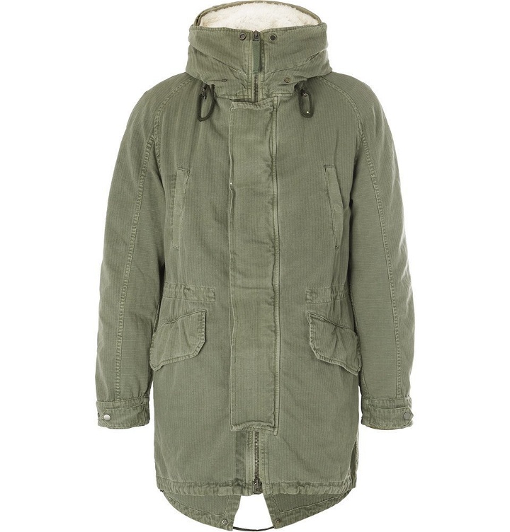 Photo: Yves Salomon - Shearling-Trimmed Hooded Canvas Down Parka - Men - Green