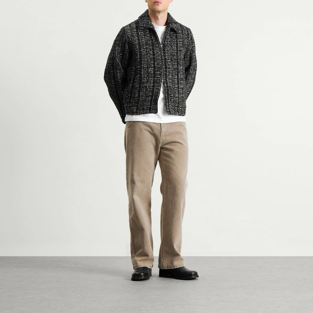 Percival Men's Ingelo Zip Wool Boxy Jacket in Black