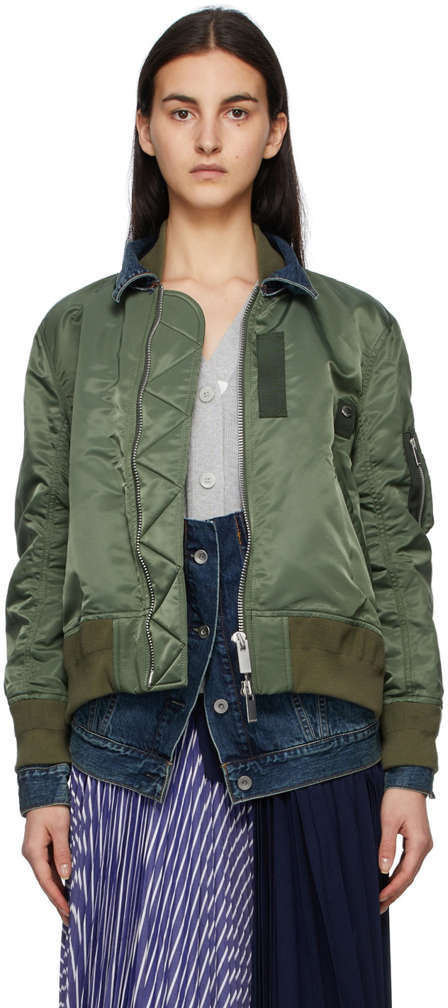 Sacai Khaki & Blue Denim Trim Bomber Jacket