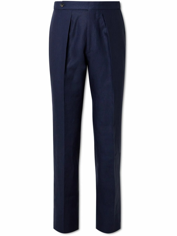 Photo: Drake's - Straight-Leg Pleated Linen Suit Trousers - Blue
