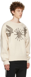 Alexander McQueen Off-White Crystal Embroidered Slash Neck Sweater