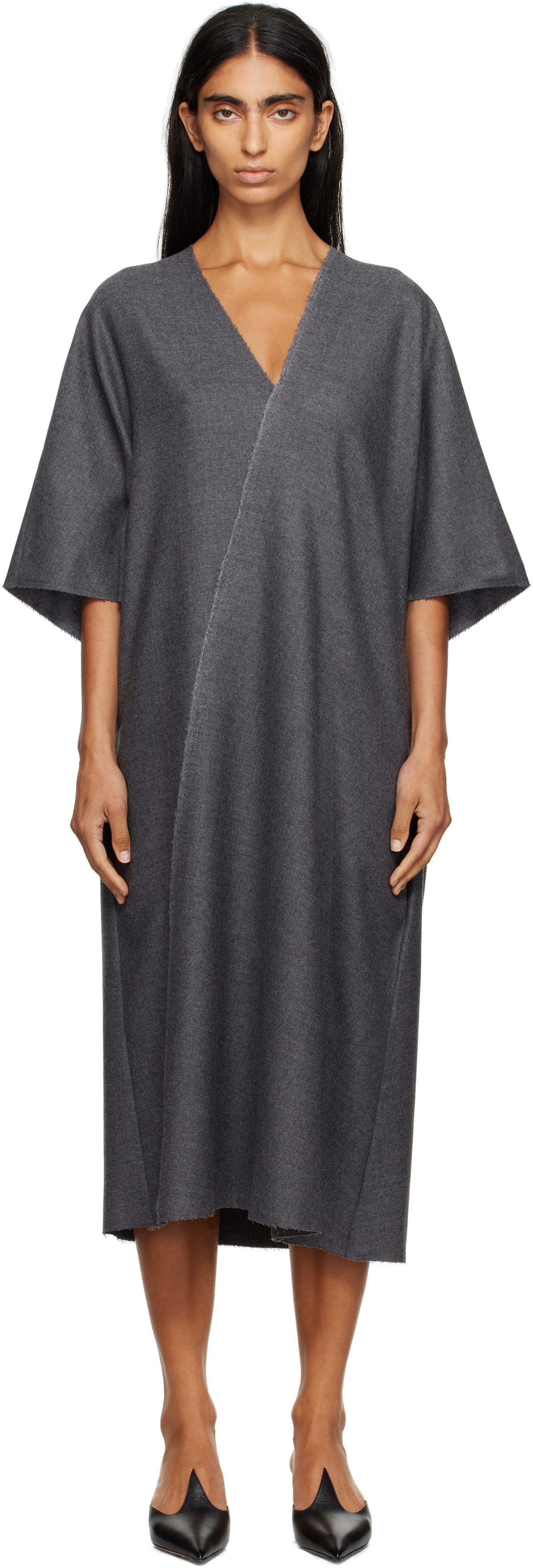 MM6 Maison Margiela Gray Raw Edge Midi Dress