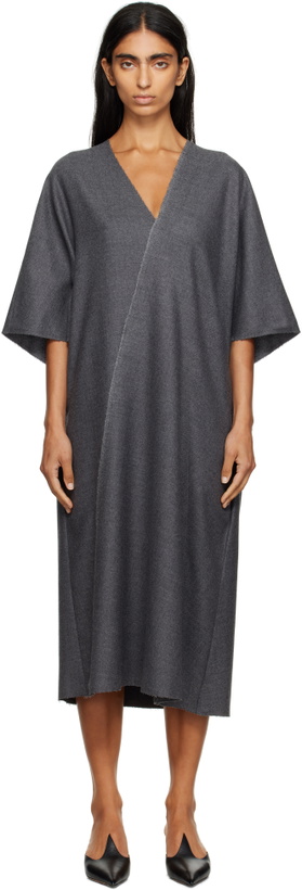 Photo: MM6 Maison Margiela Gray Raw Edge Midi Dress