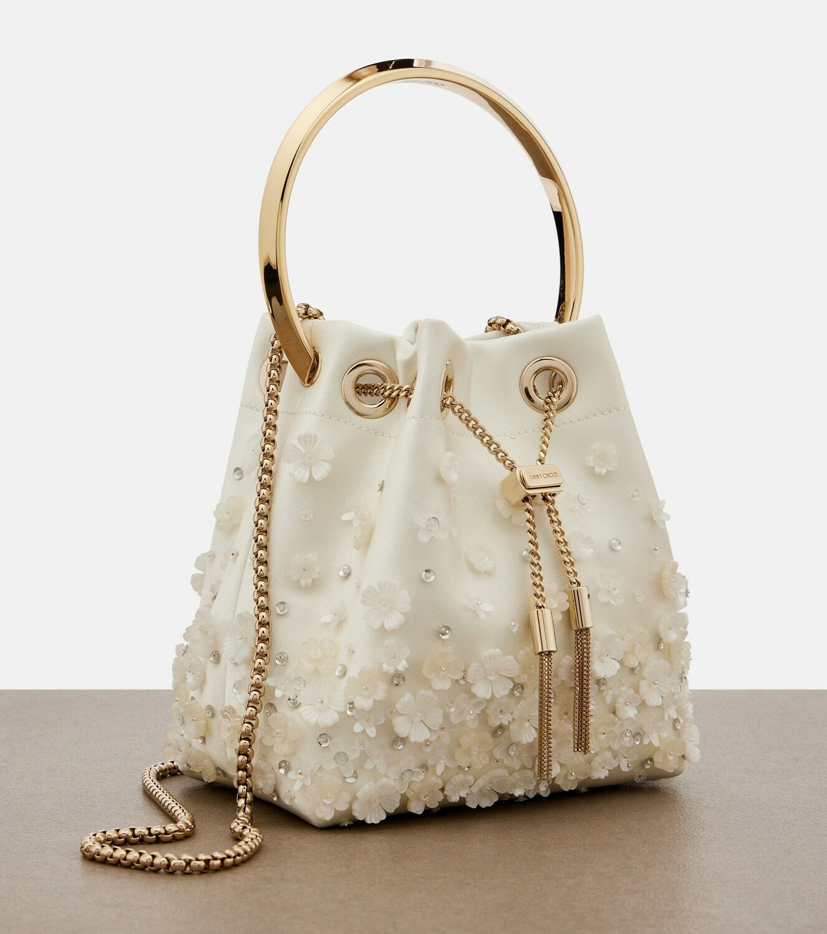 Jimmy Choo Bon Bon Small embellished satin bucket bag