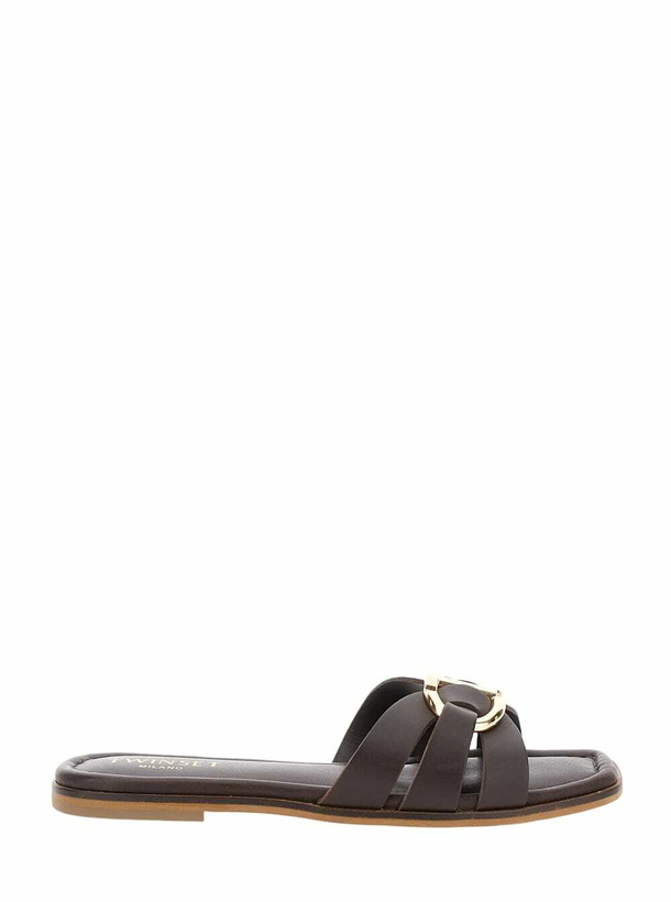 Photo: TwinSet Brown Sandals With Logo Buckle In Leather Woman