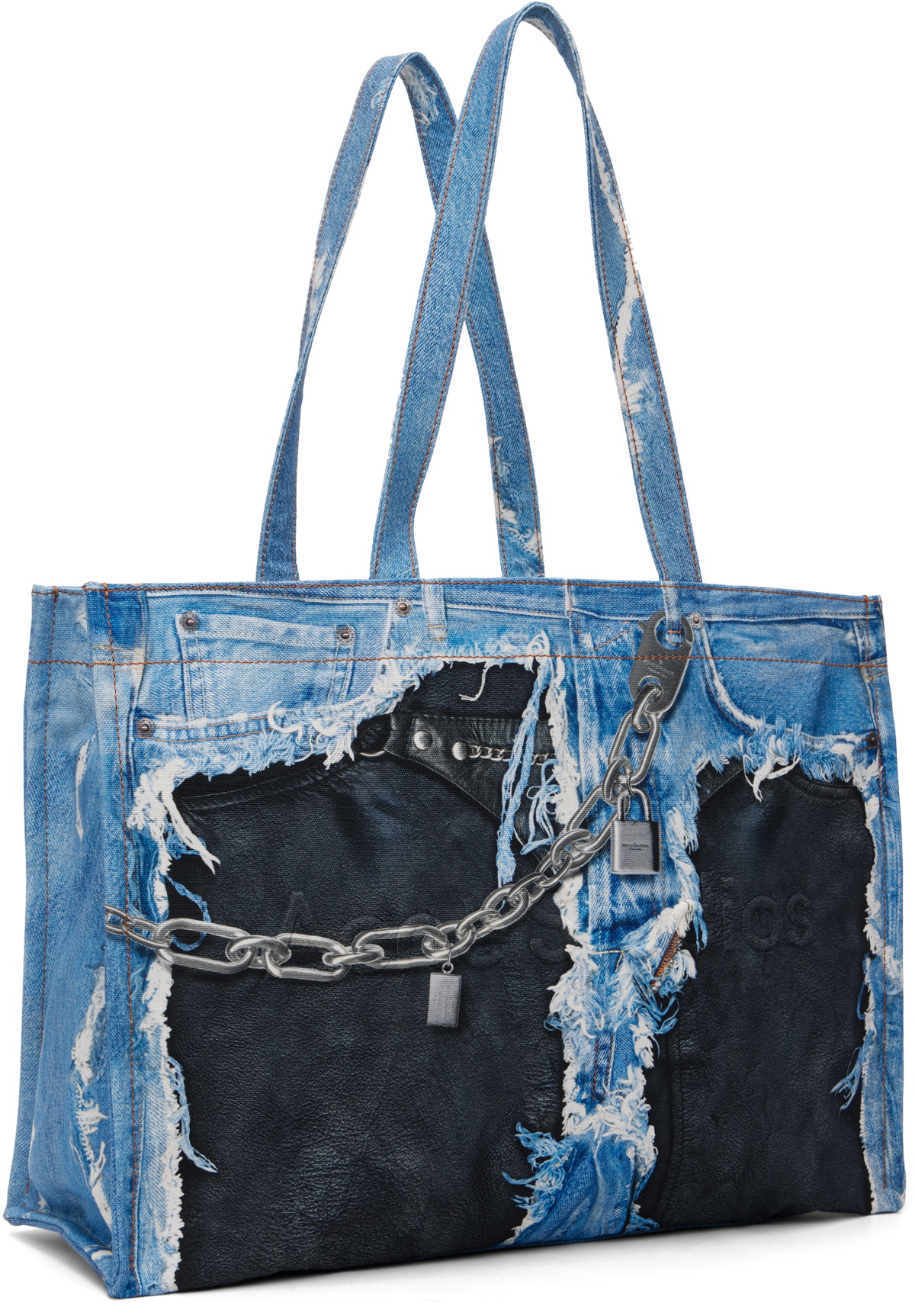 Acne Studios Blue & Black Denim Print Tote