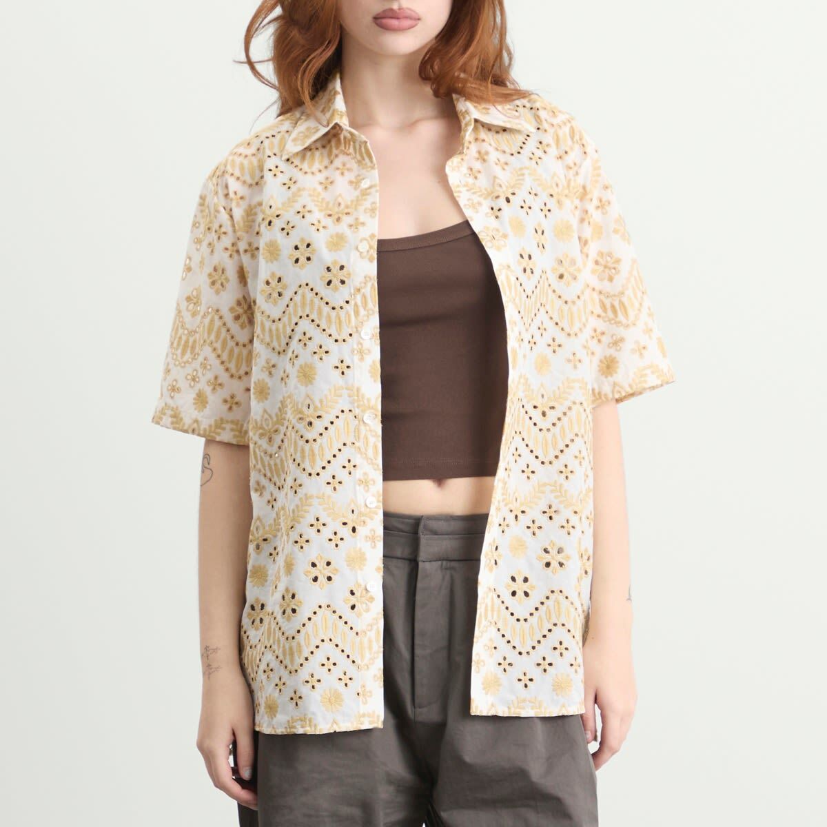 Ahluwalia Women's Kada Short Sleeve Shirt in Cream