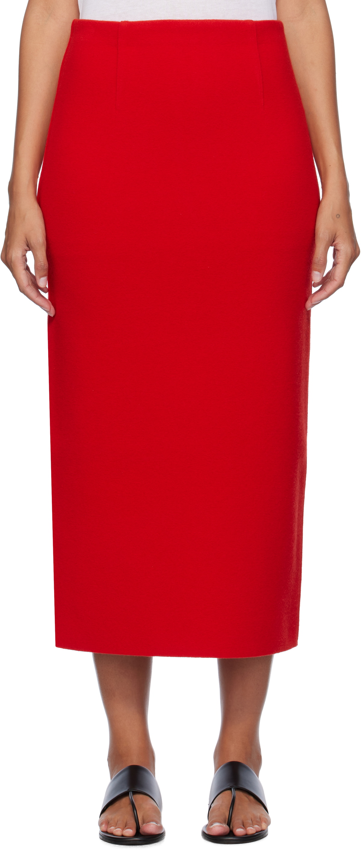 AURALEE Red Heavy Milano Rib Knit Midi Skirt Auralee