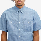 Beams Plus Men's Short Sleeve Chambray Work Shirt in Sax